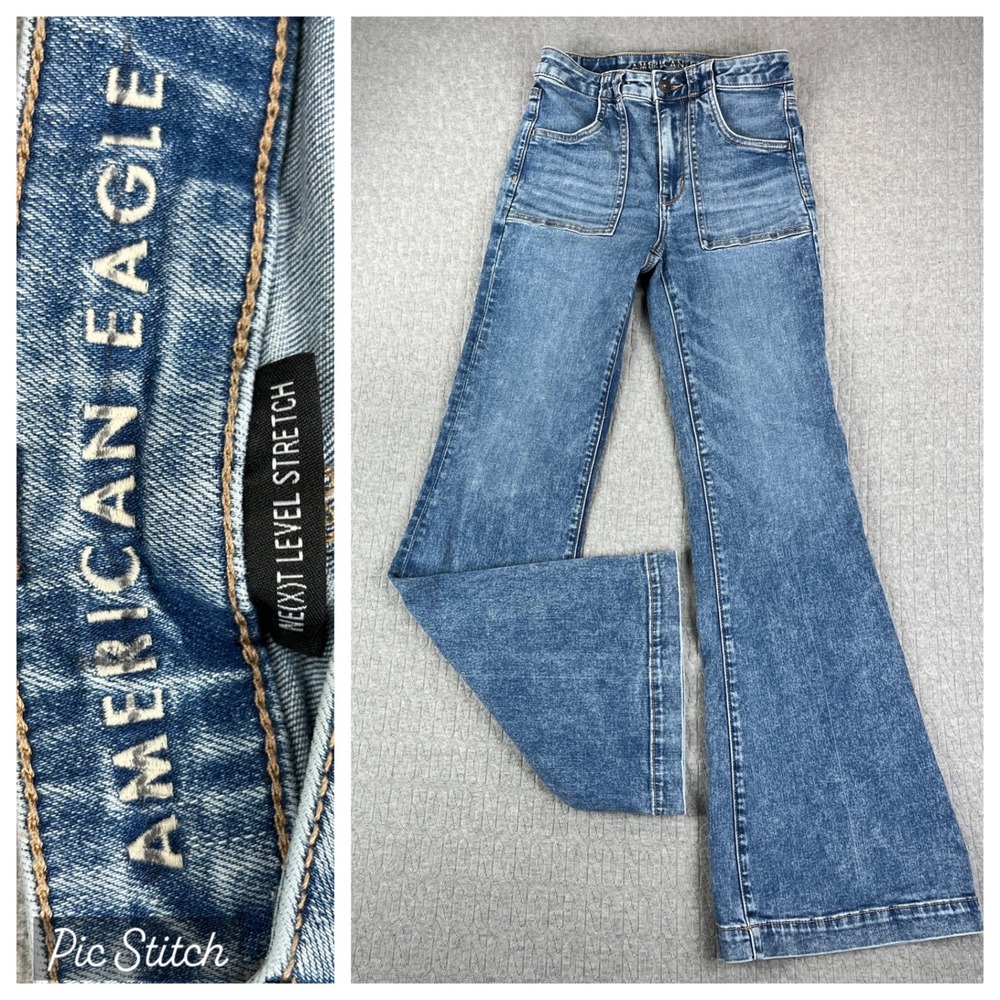 American Eagle Bootcut‎ Flare Jeans Women 2/24X30 Blue Hi-Rise medium wash